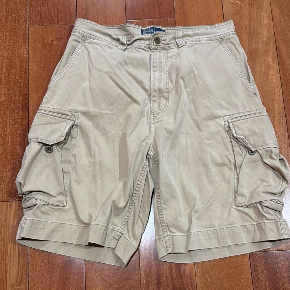 Polo Ralph Lauren Cargo Shorts Mens Tan Khaki Chino Utility 33‎